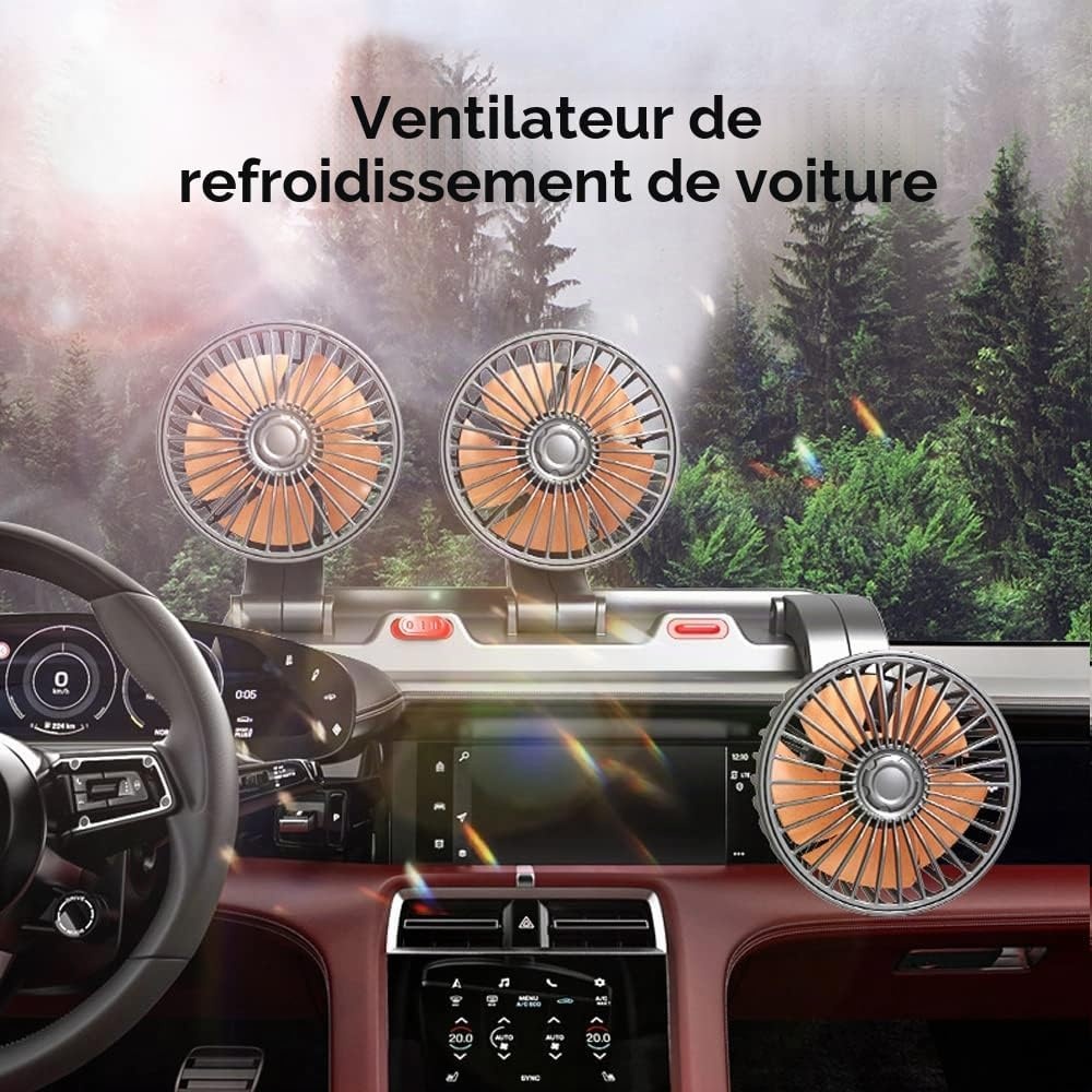 Ventilateur de voiture 24V trois têtes orientable - 33% de remise
