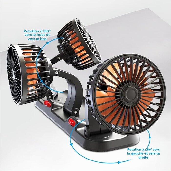 Ventilateur de voiture 24V trois têtes orientable - 33% de remise