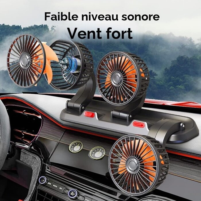 Ventilateur de voiture 24V trois têtes orientable - 33% de remise
