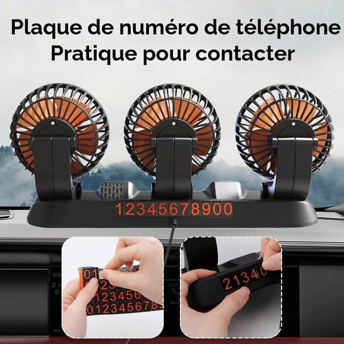 Ventilateur de voiture 24V trois têtes orientable - 33% de remise