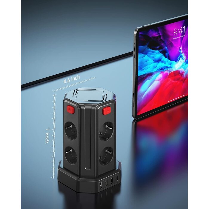 Bloc multiprise en tour 12-en-1 avec USB - 32% de remise
