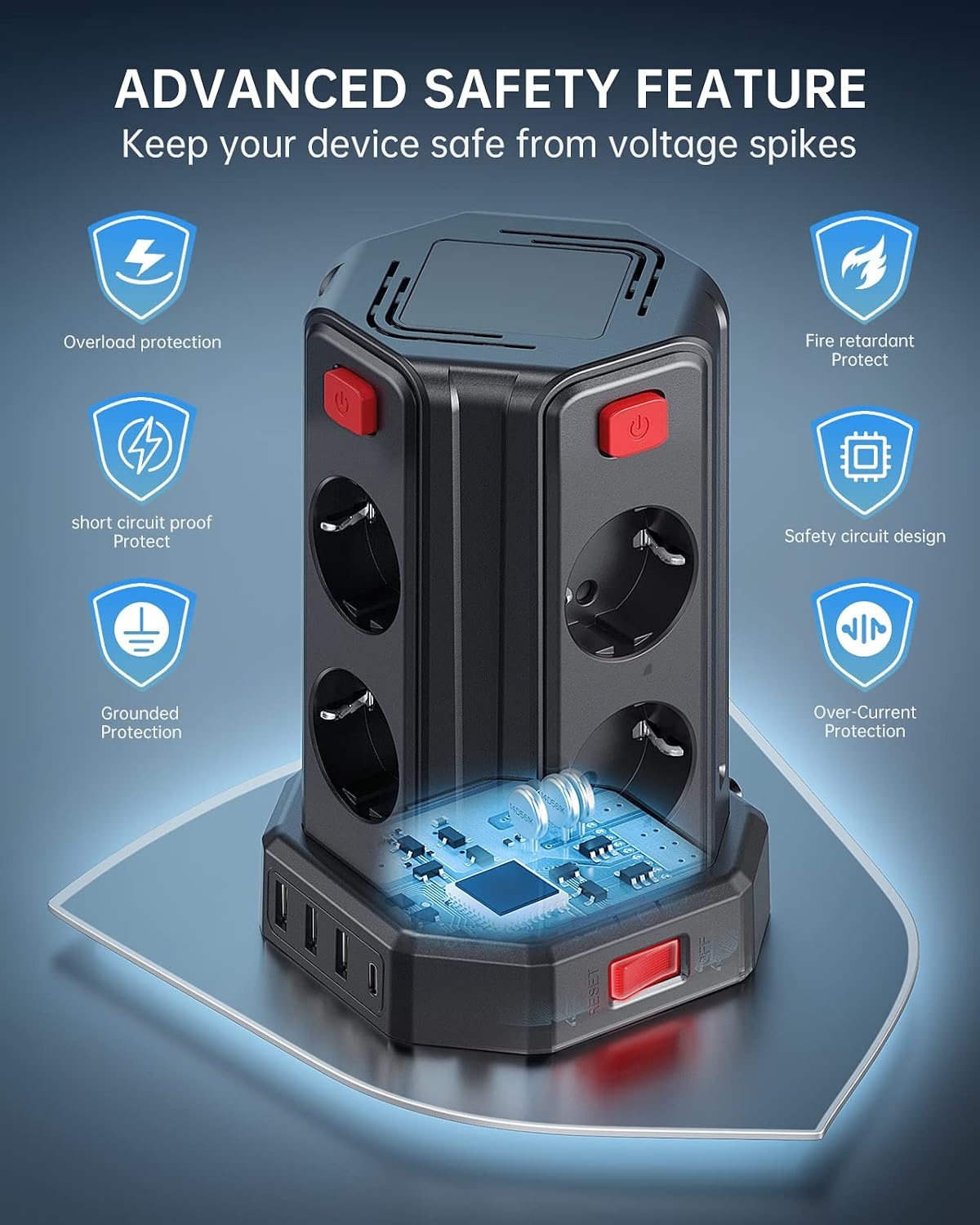Bloc multiprise en tour 12-en-1 avec USB - 32% de remise