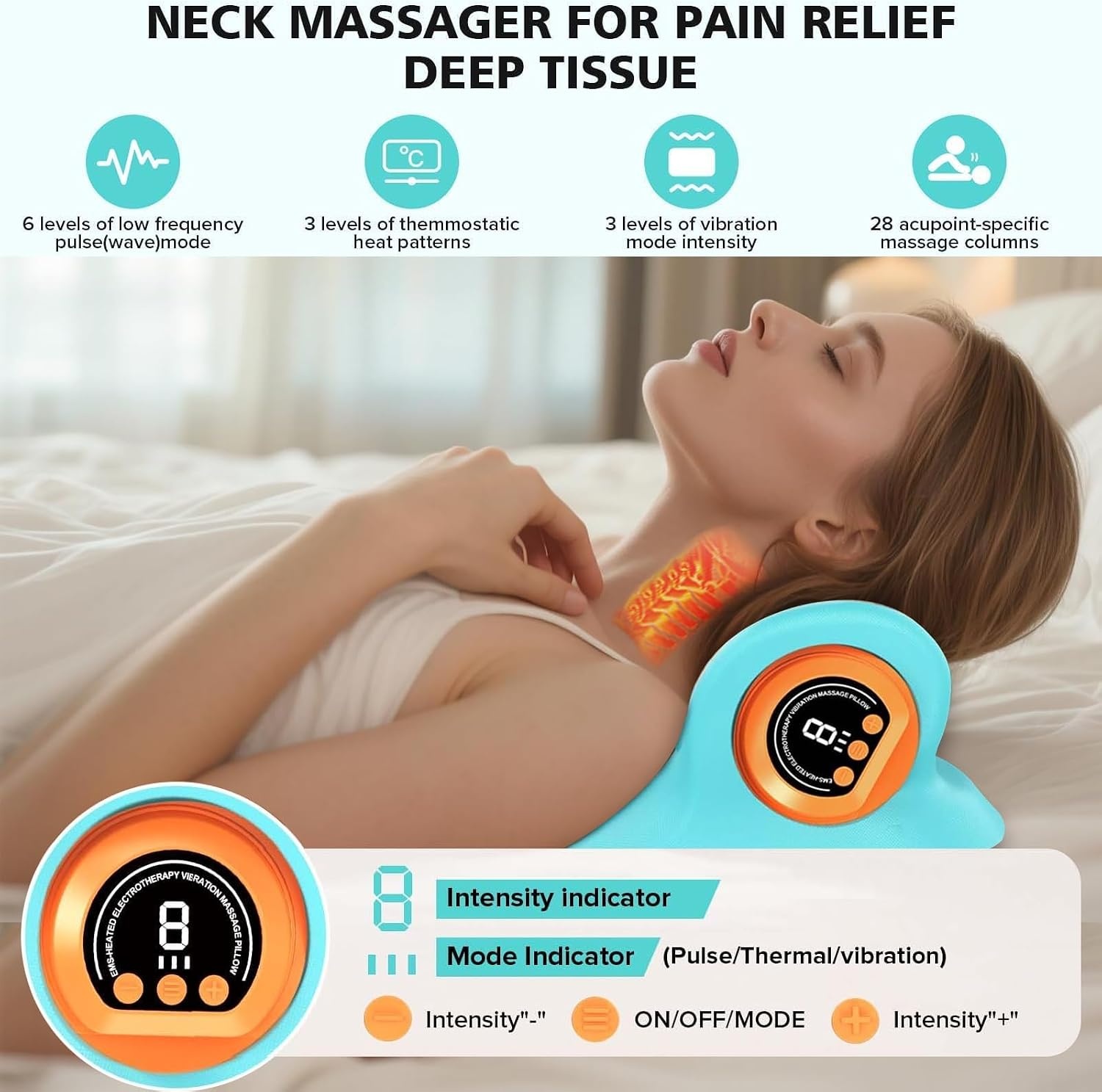 Coussin de massage cervical chauffant sans fil - Bleu - 32% de remise