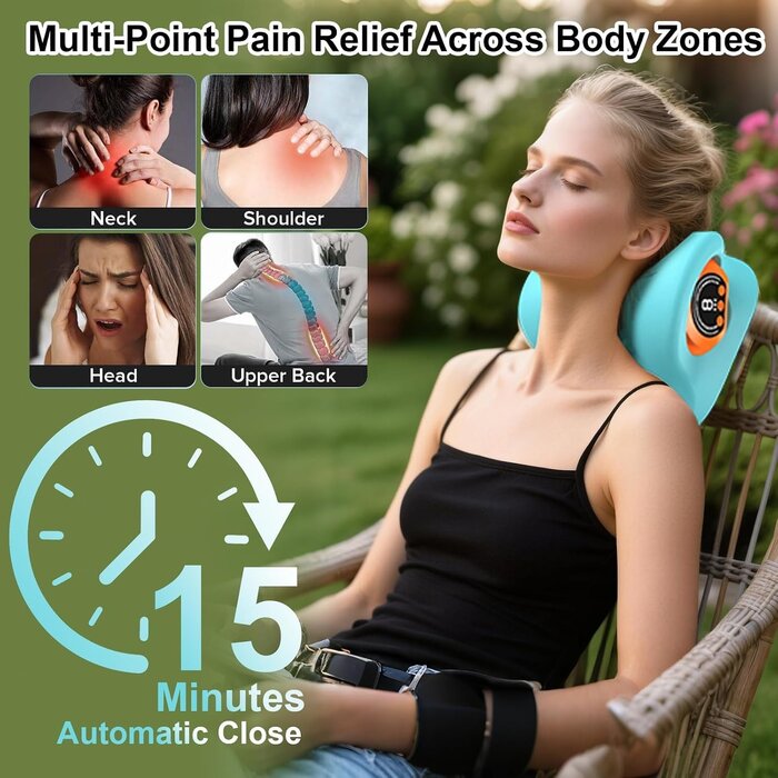 Coussin de massage cervical chauffant sans fil - Bleu - 32% de remise