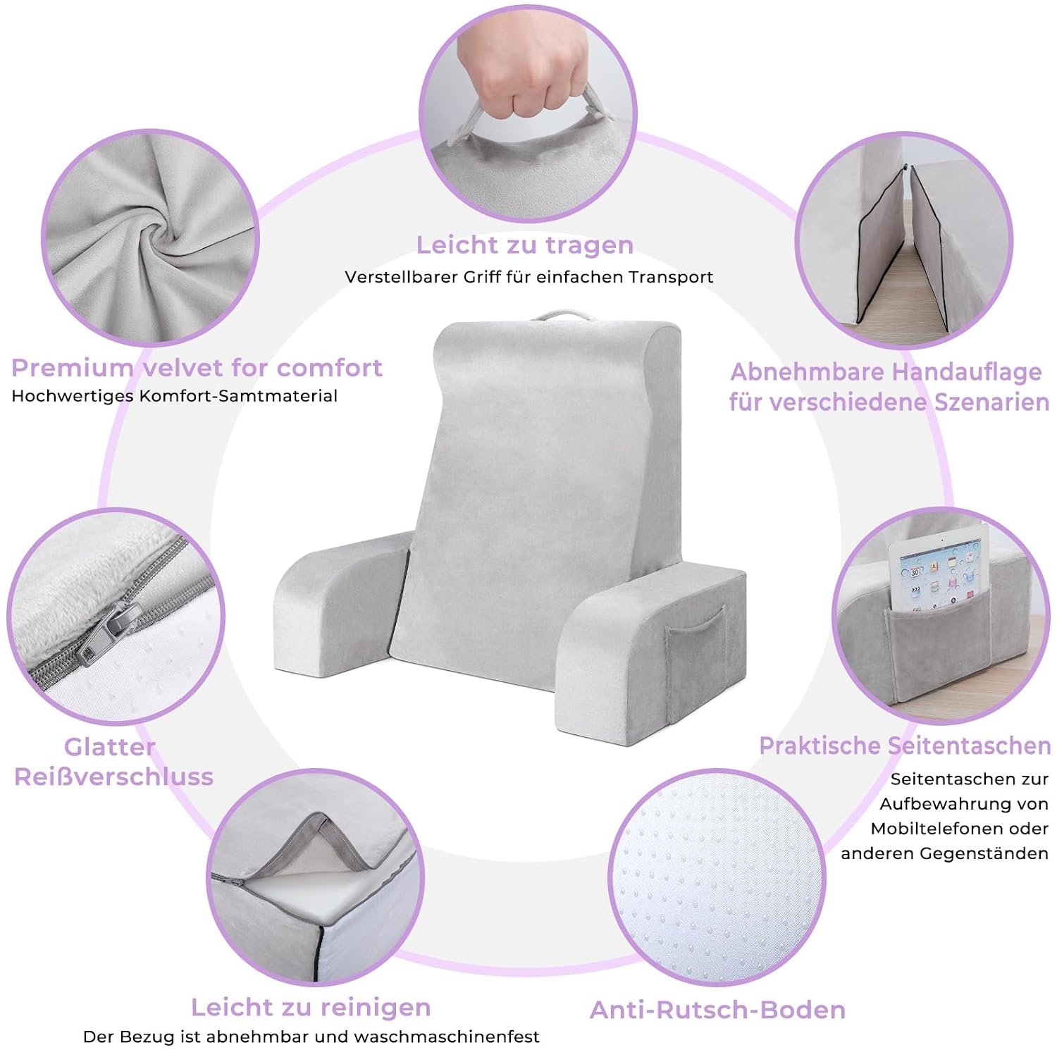 Coussin de lecture ergonomique en velours taille L - 33% de remise