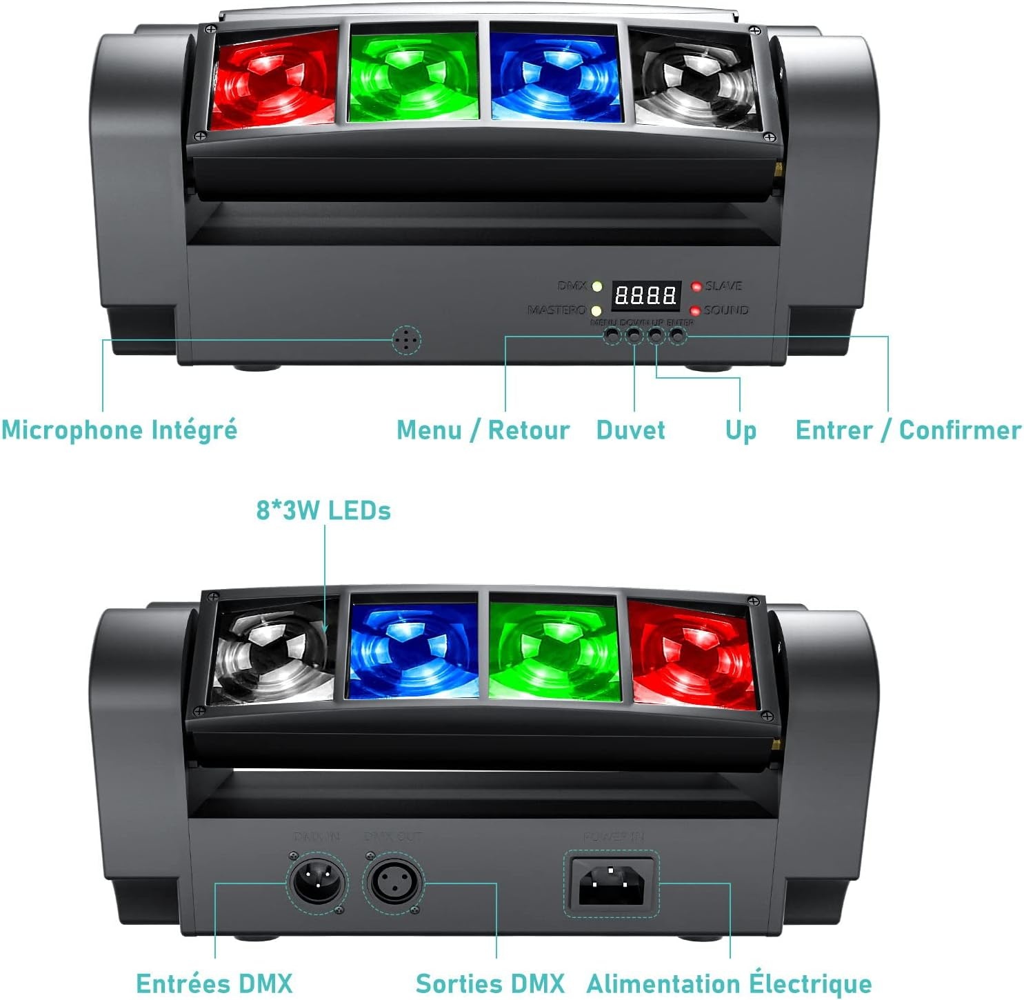 Lot de 2 Projecteurs Moving Head Spider RGBW 8x3W - 35% de remise