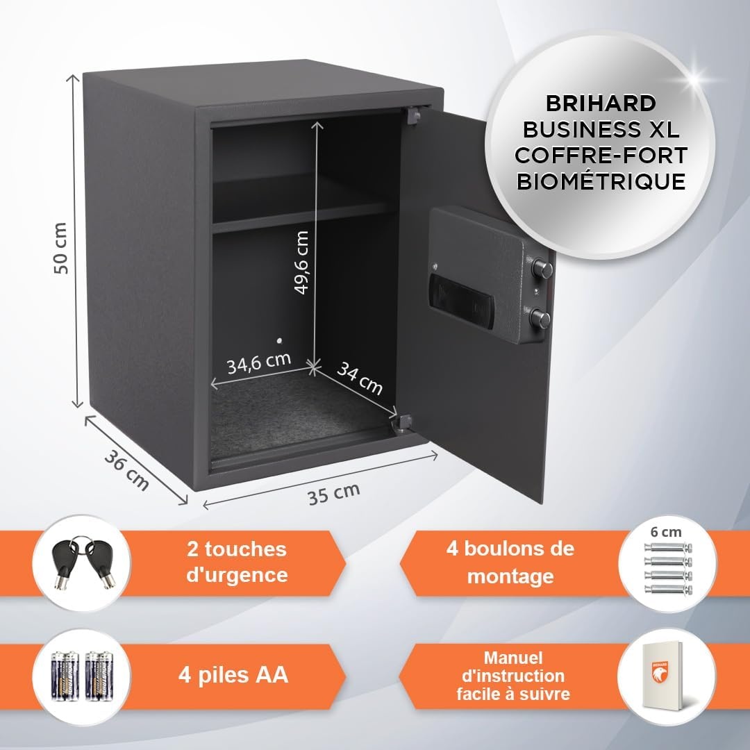 Coffre-fort biométrique 60L - Acier - Gris titane - 35% de remise
