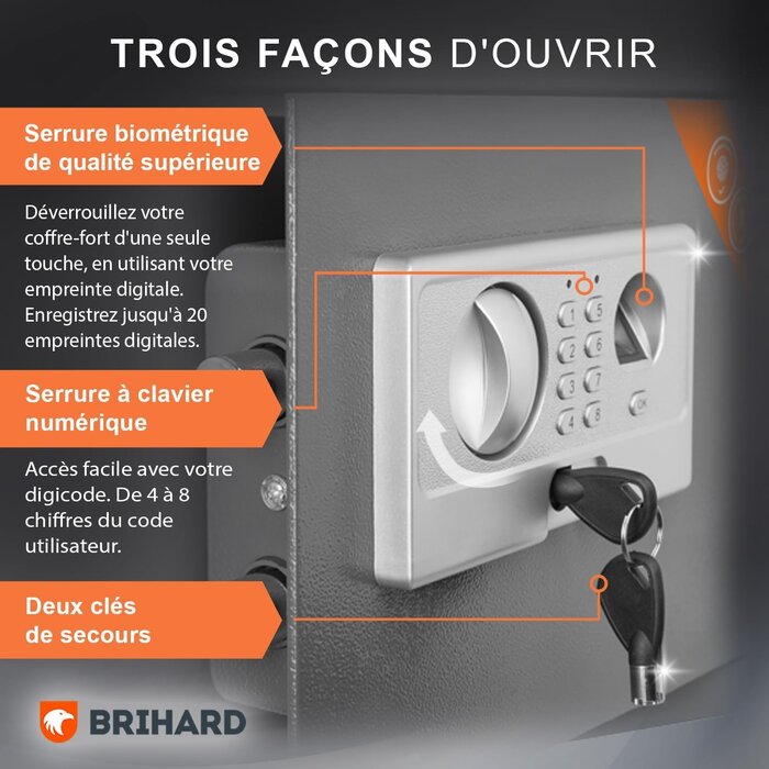 Coffre-fort biométrique 60L - Acier - Gris titane - 35% de remise