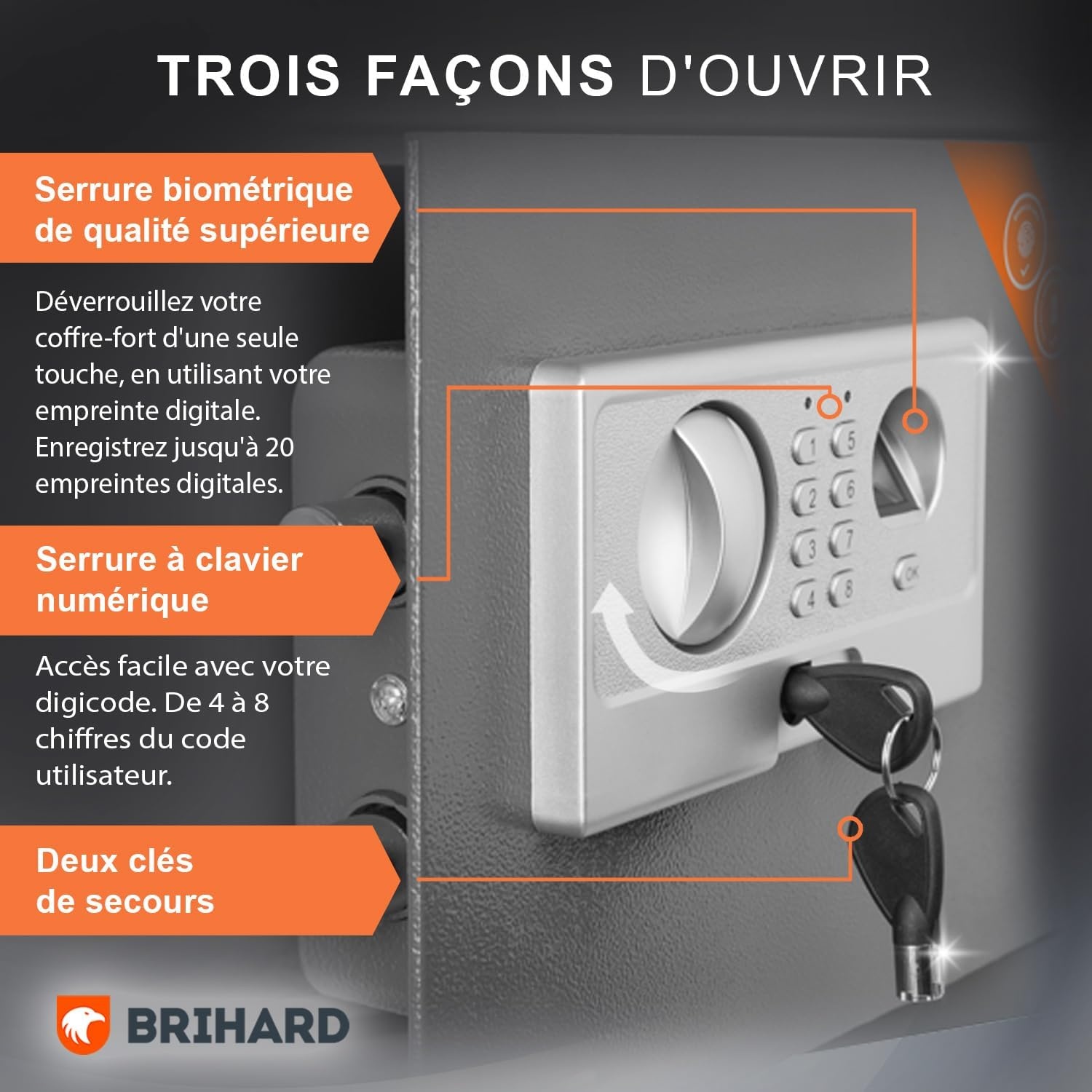 Coffre-fort biométrique 60L - Acier - Gris titane - 35% de remise