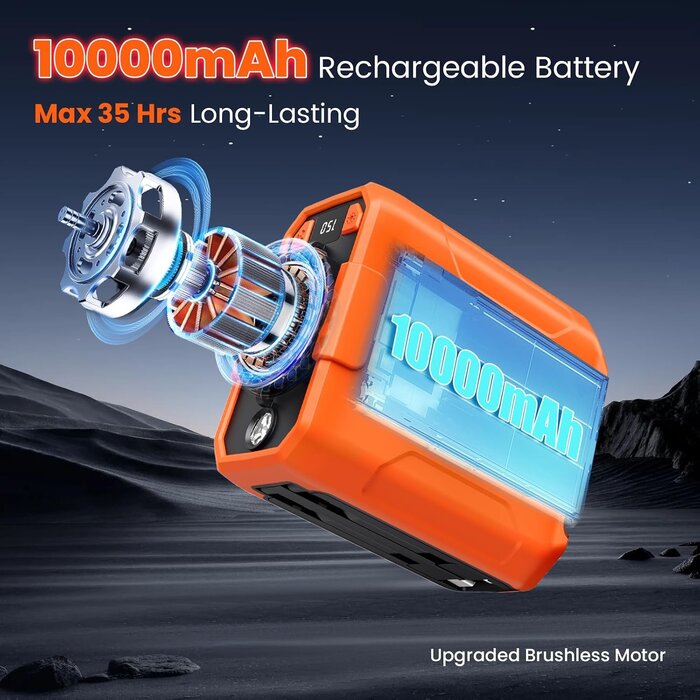 Ventilateur de taille portable 10 000 mAh - Orange - 34% de remise