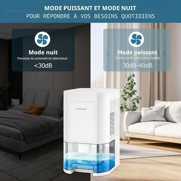 Déshumidificateur 1,2L beige - 33% de remise - Silencieux et LED