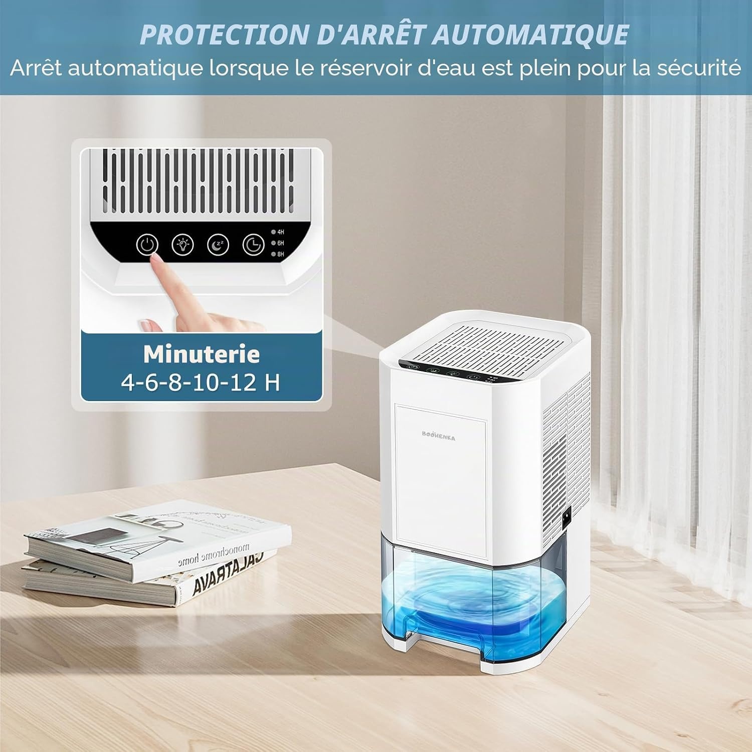 Déshumidificateur 1,2L beige - 33% de remise - Silencieux et LED