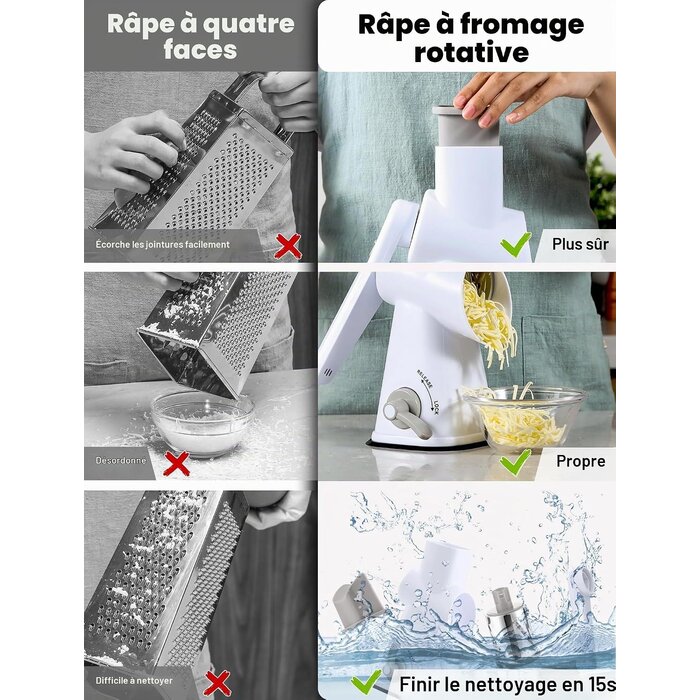 Râpe rotative manuelle pour fromage et légumes - 32% de remise