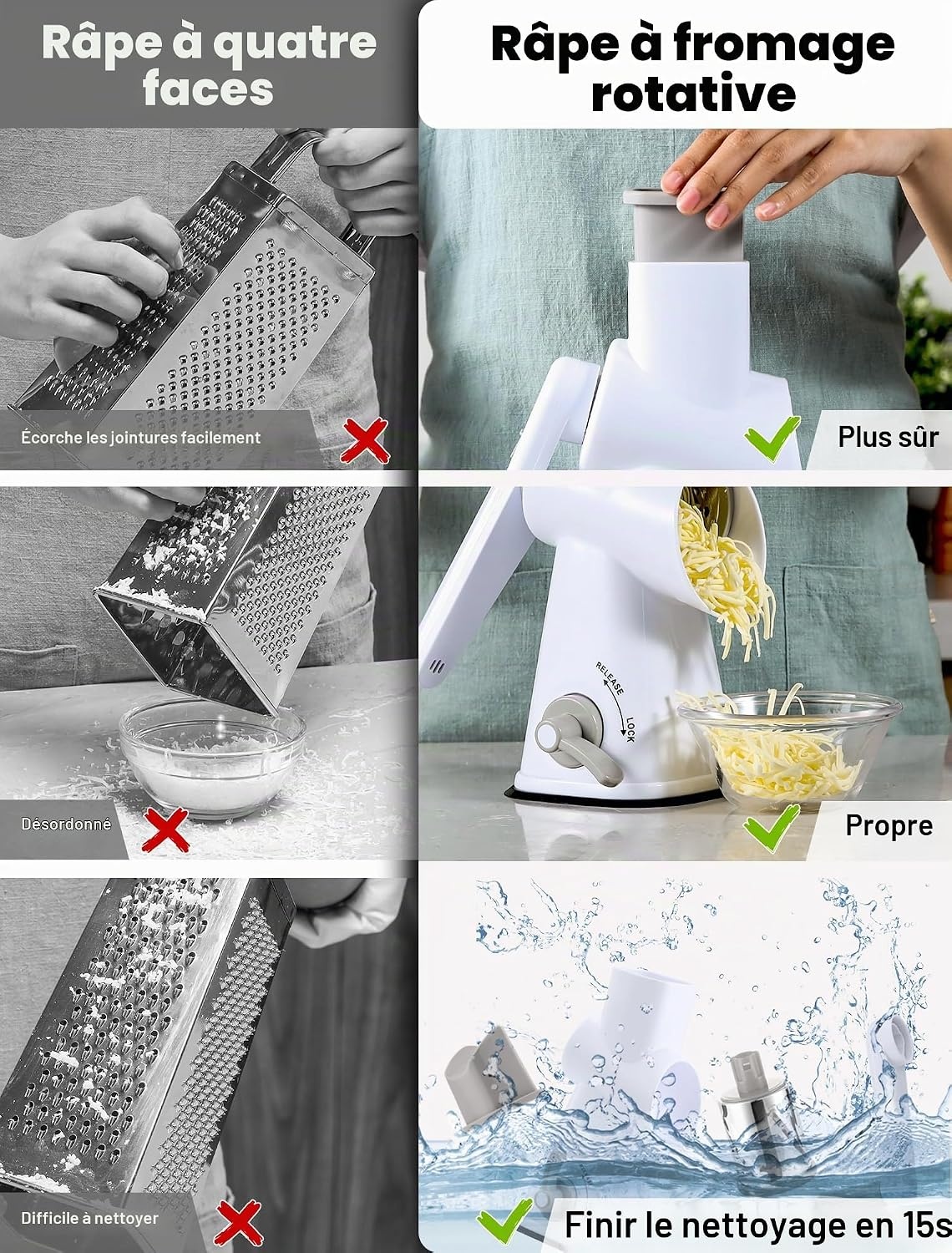 Râpe rotative manuelle pour fromage et légumes - 32% de remise