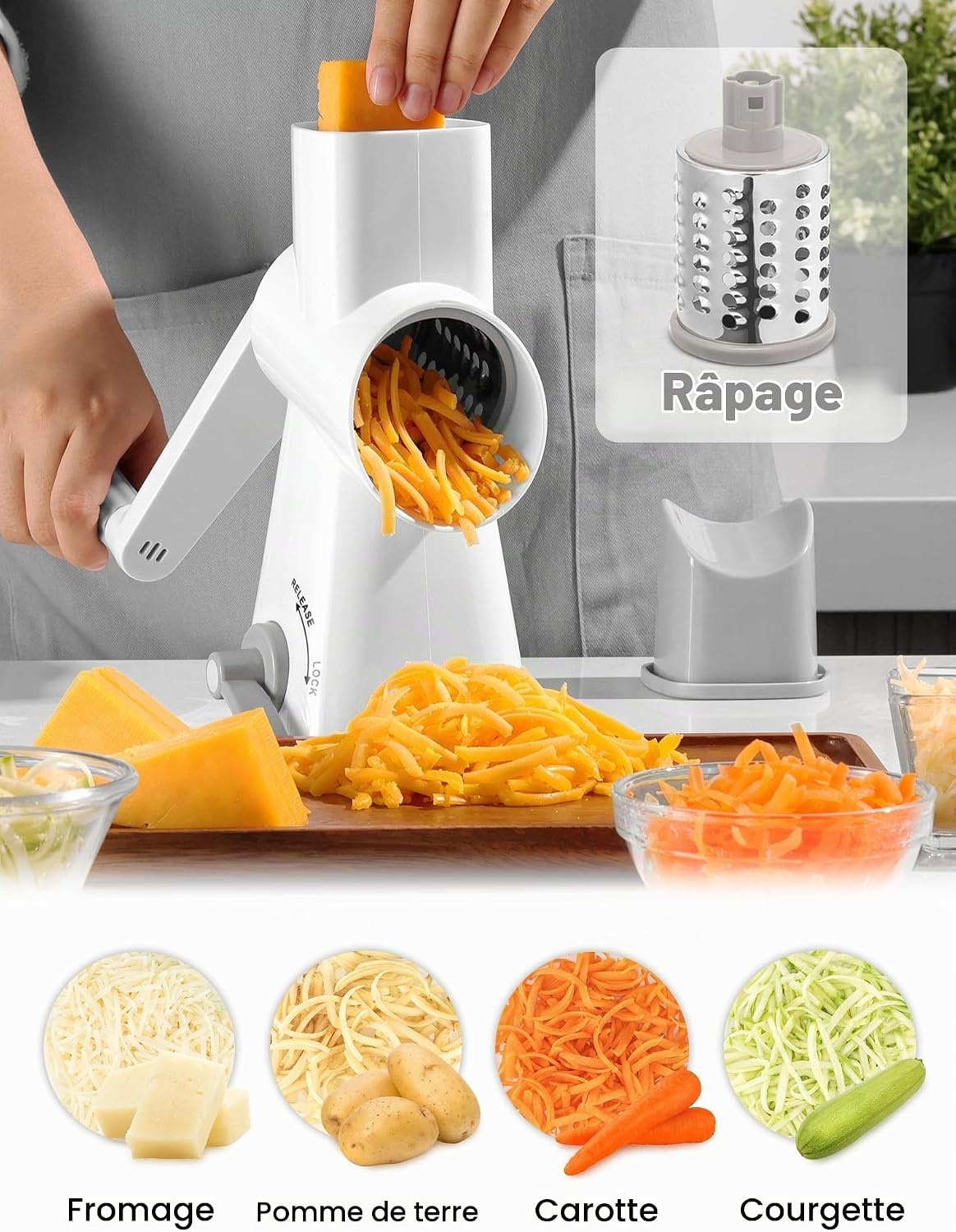 Râpe rotative manuelle pour fromage et légumes - 32% de remise