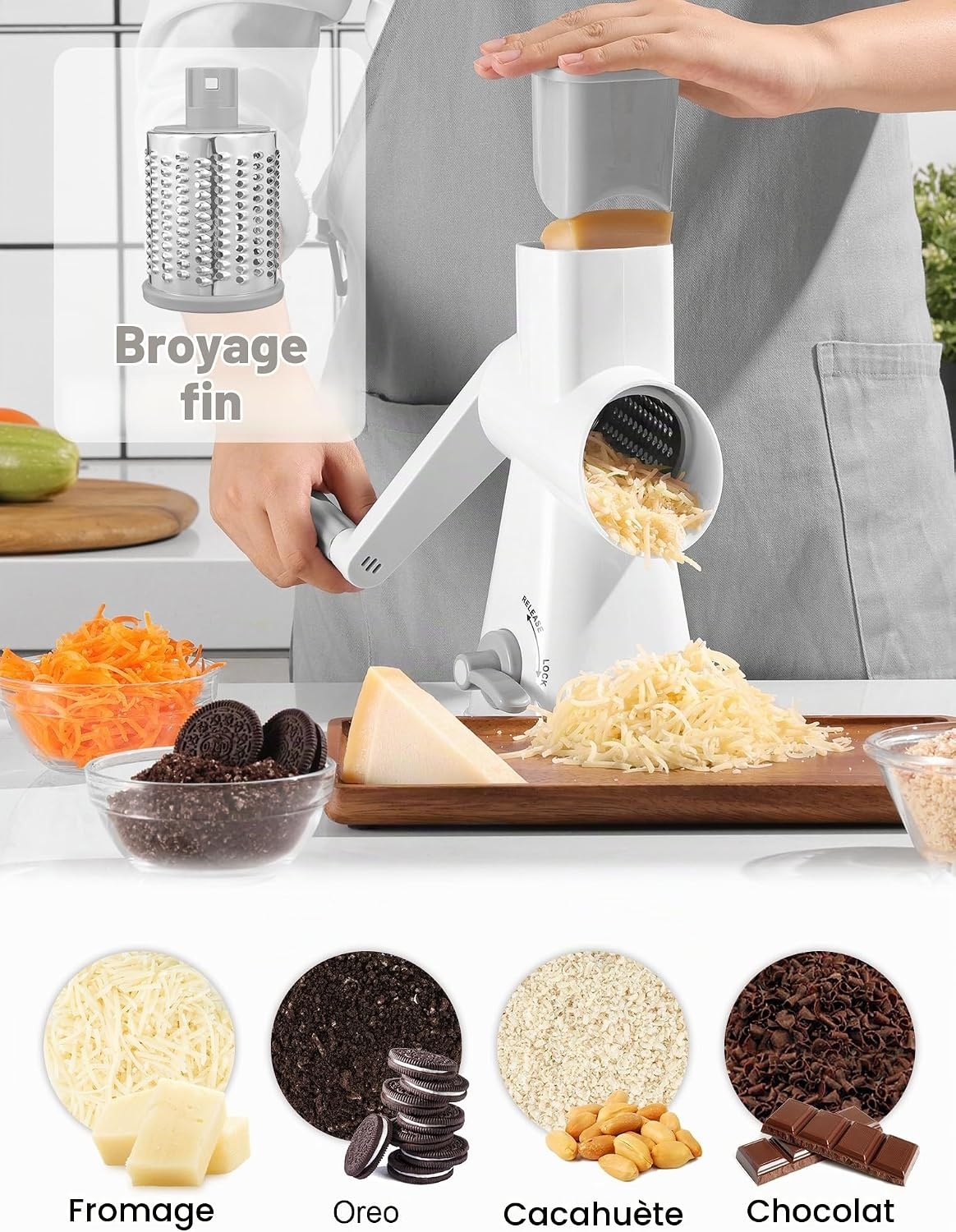 Râpe rotative manuelle pour fromage et légumes - 32% de remise