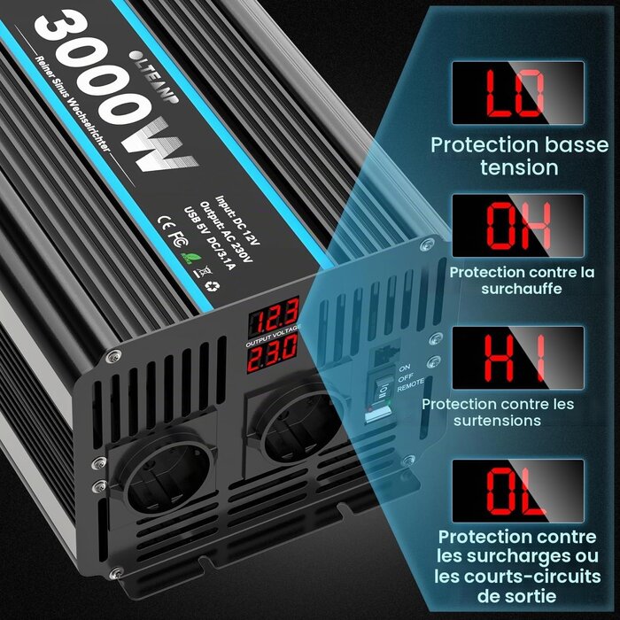 Convertisseur 12V vers 230V 3000W Onde Pure - 35% de remise