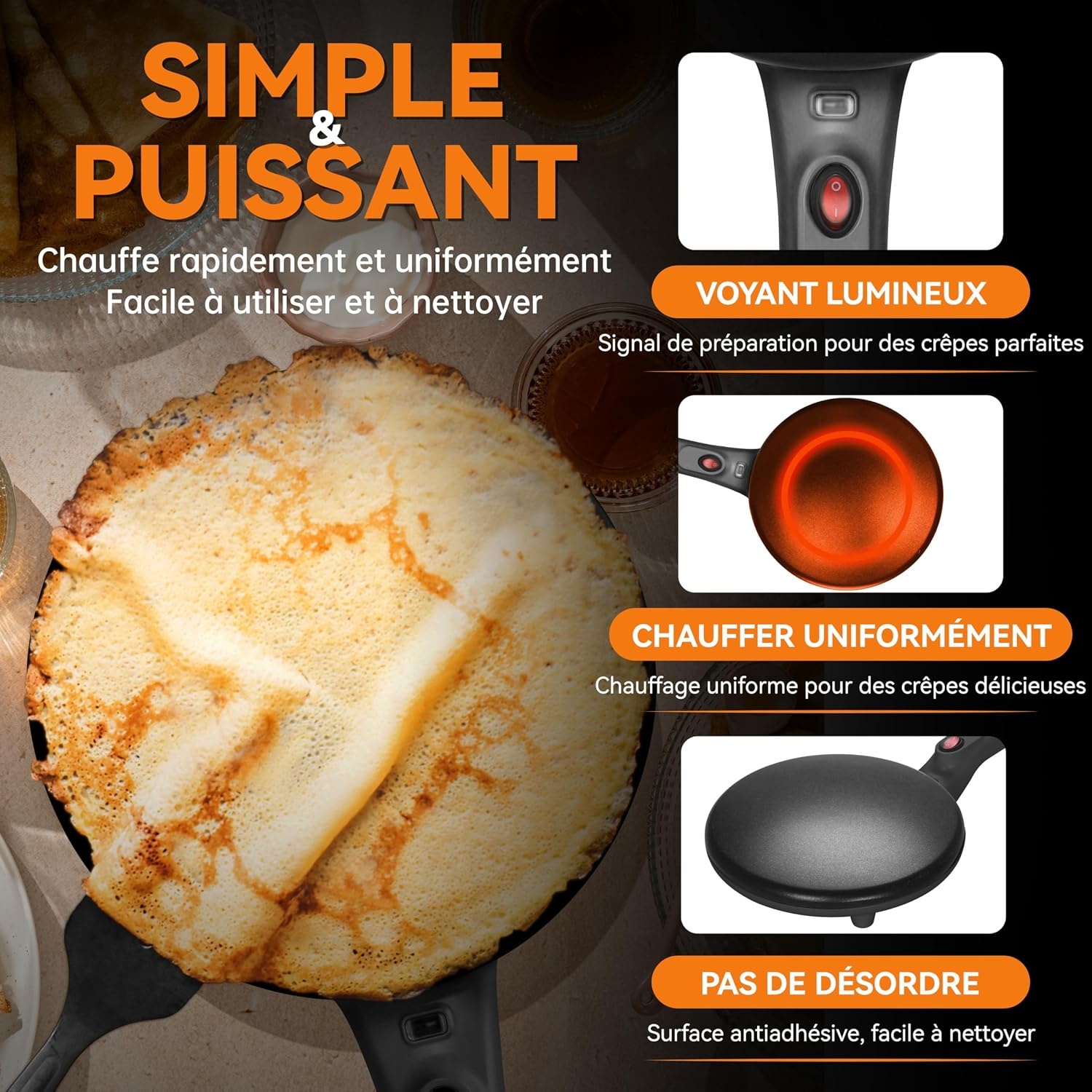 Crêpière électrique 20 cm 800W Graphite - 33% de remise