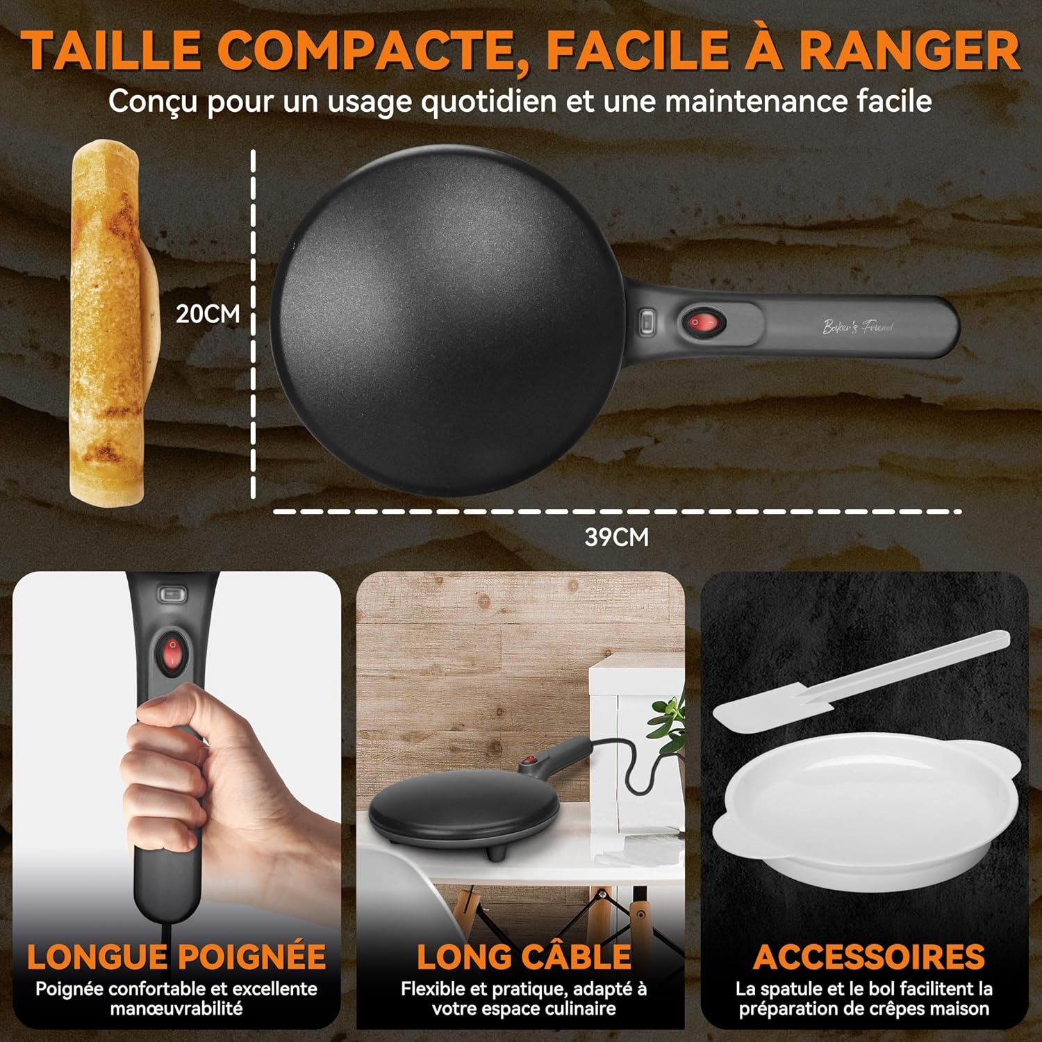 Crêpière électrique 20 cm 800W Graphite - 33% de remise