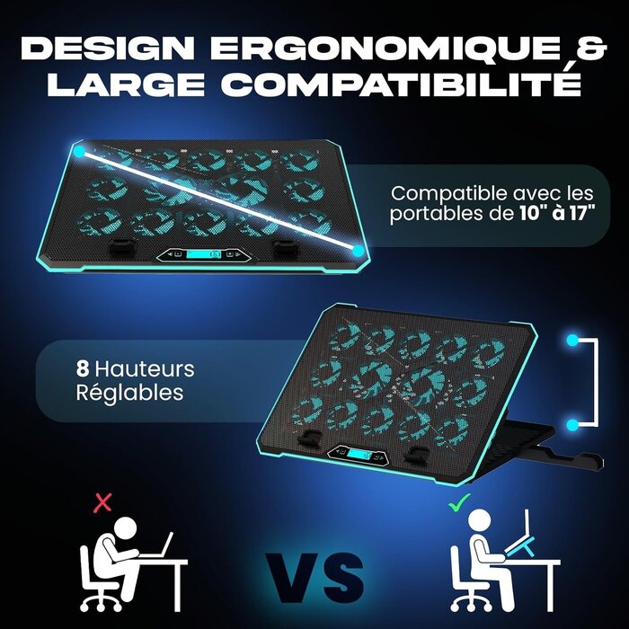 Support PC Portable 17" - 14 ventilateurs RVB - 33% de remise