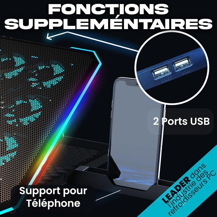 Support PC Portable 17" - 14 ventilateurs RVB - 33% de remise