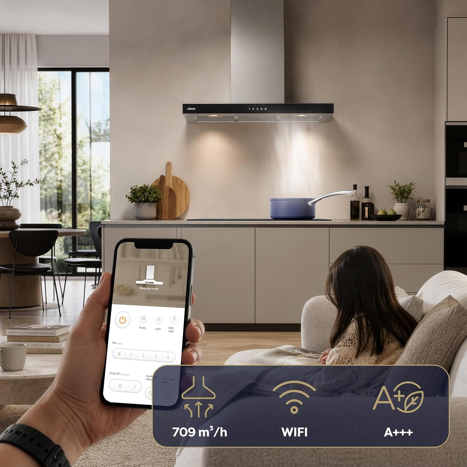 Hotte murale 90 cm Inox, Wi-Fi, A+++ : 35% de remise