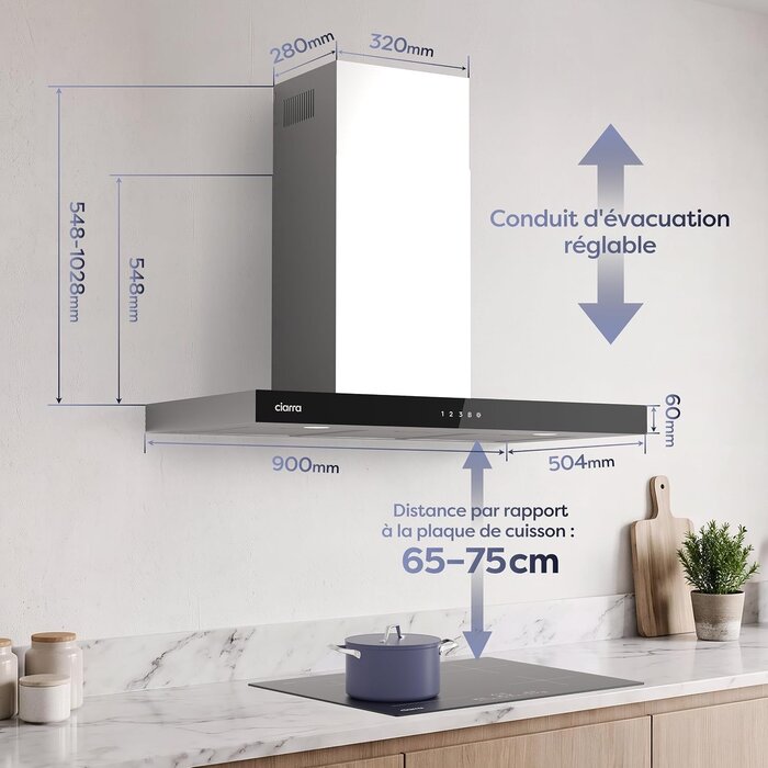 Hotte murale 90 cm Inox, Wi-Fi, A+++ : 35% de remise