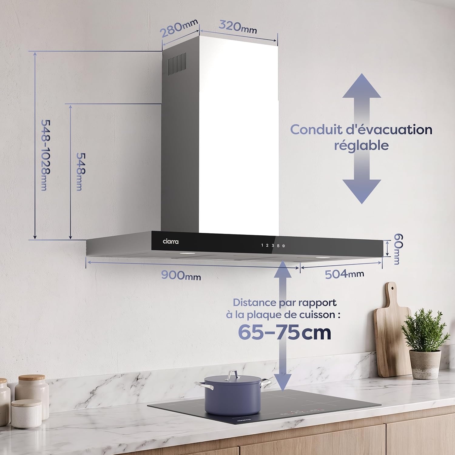 Hotte murale 90 cm Inox, Wi-Fi, A+++ : 35% de remise