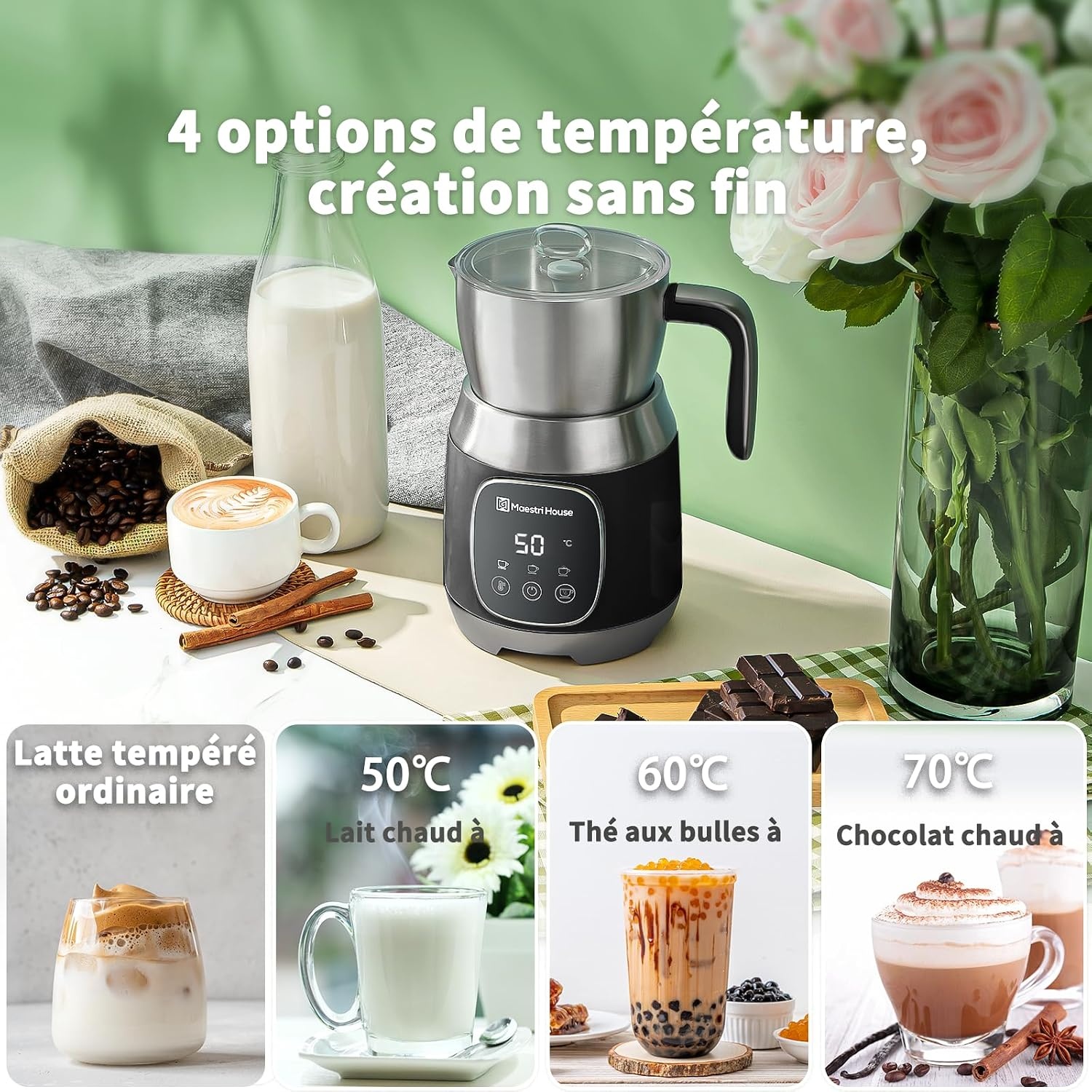 Mousseur à lait électrique 600 ml - 34% de remise - Noir