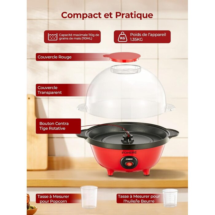 Machine à popcorn 4L rouge - 33% de remise - Déballé bon état