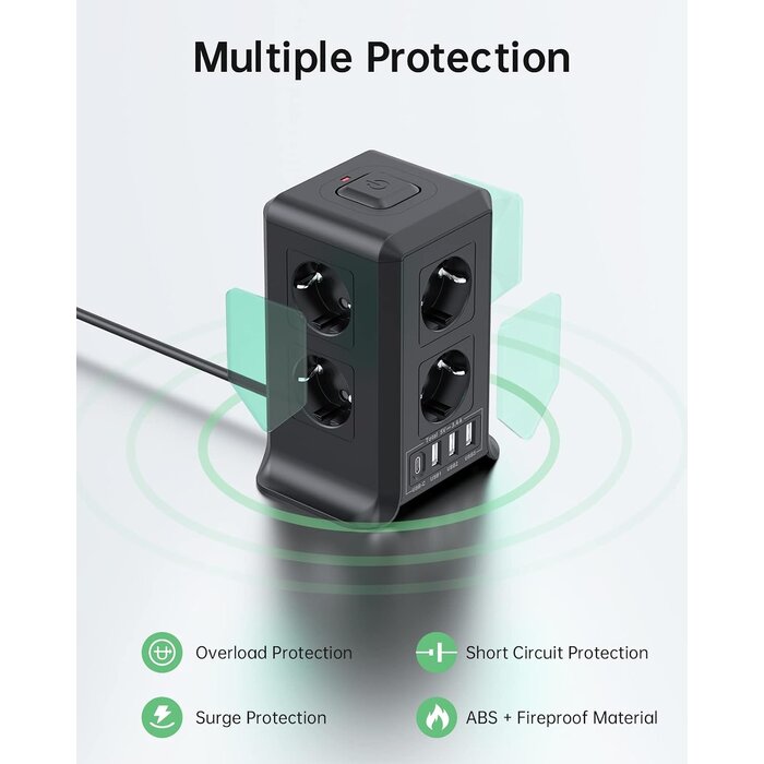 Multiprise verticale 12 en 1 avec 4 ports USB - 32% de remise