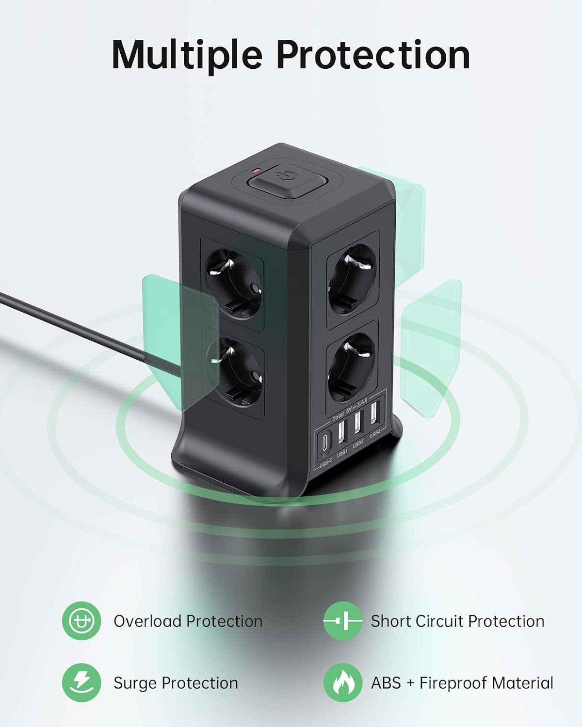 Multiprise verticale 12 en 1 avec 4 ports USB - 32% de remise