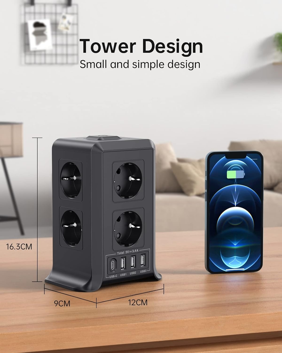 Multiprise verticale 12 en 1 avec 4 ports USB - 32% de remise