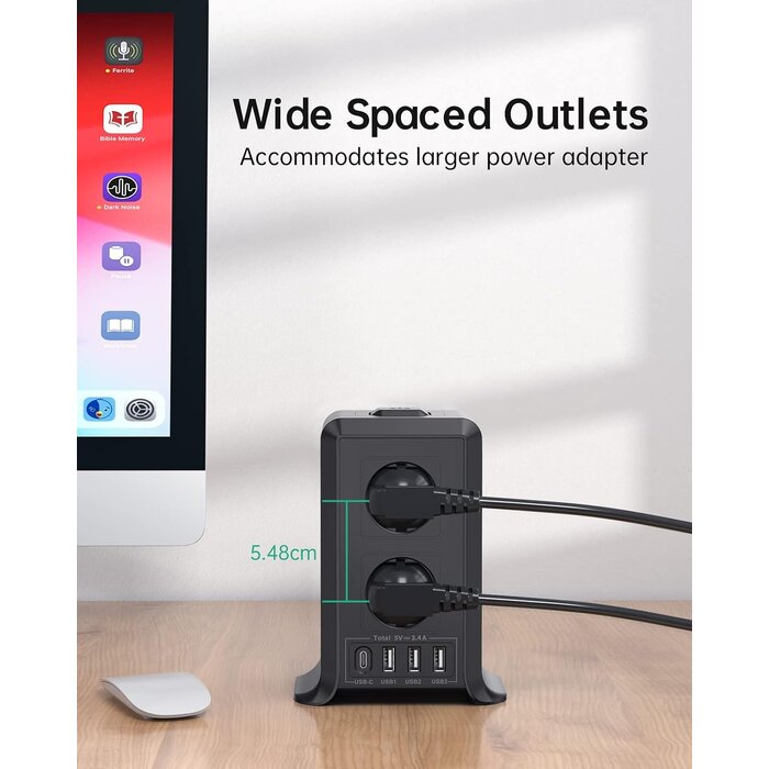 Multiprise verticale 12 en 1 avec 4 ports USB - 32% de remise