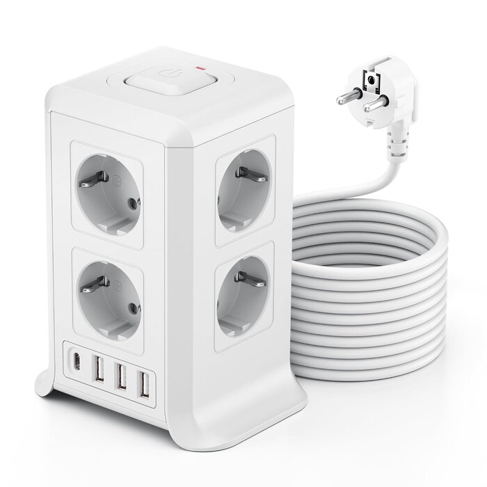 Multiprise verticale 12 en 1 avec 4 ports USB - 32% de remise