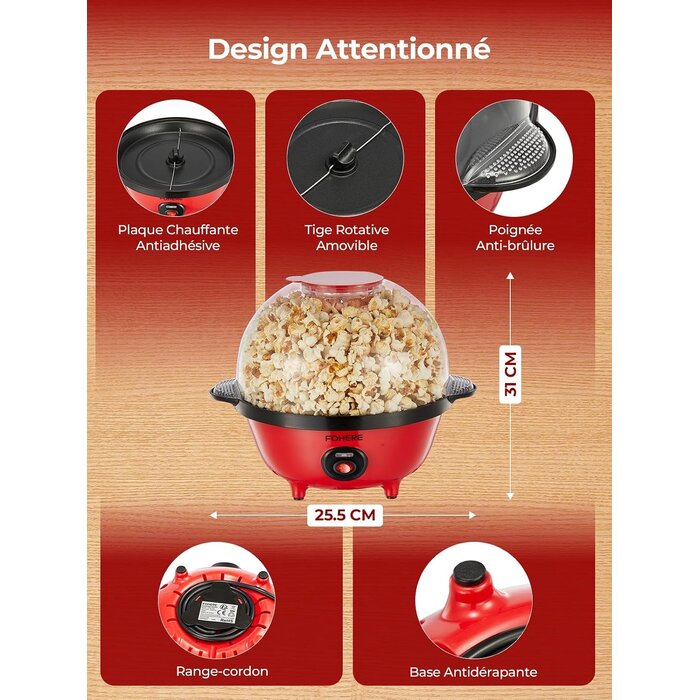 Machine à Popcorn 4L Rouge - Système Mélange - 33% de remise