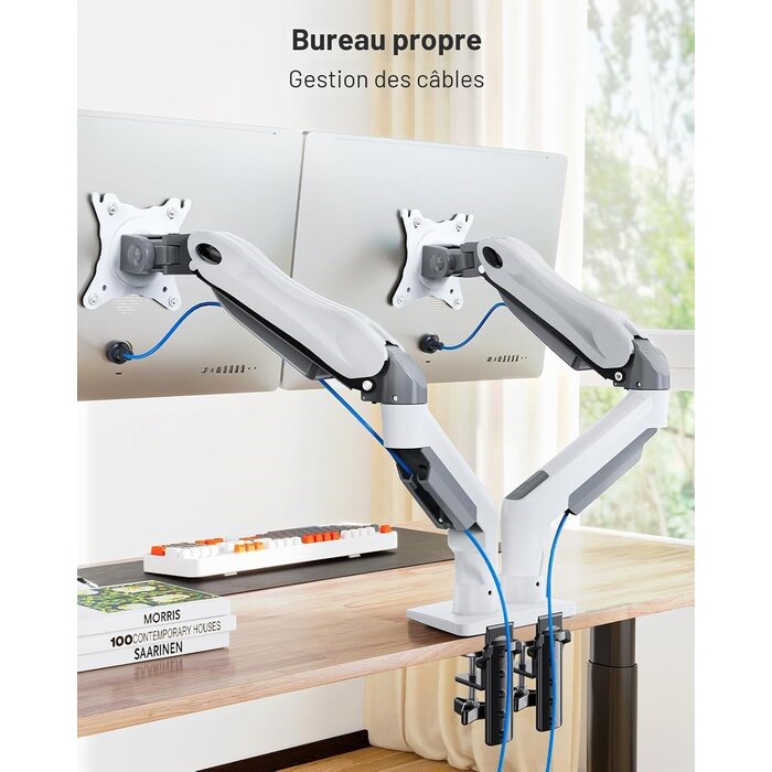 Support double écran ajustable blanc - 34% de remise