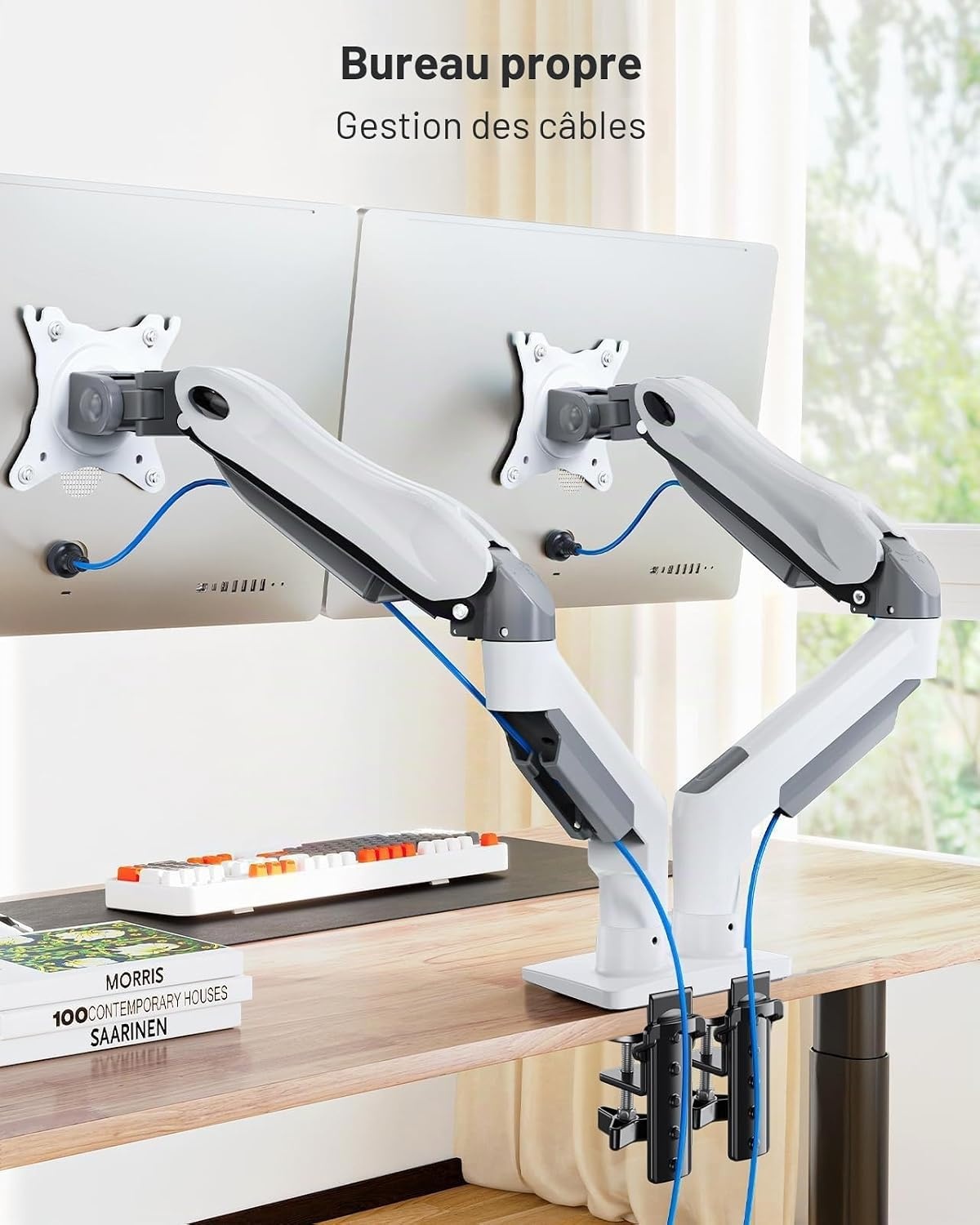 Support double écran ajustable blanc - 34% de remise