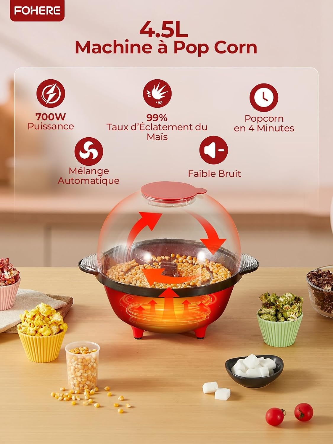 Machine à pop-corn 4L rouge - 33% de remise