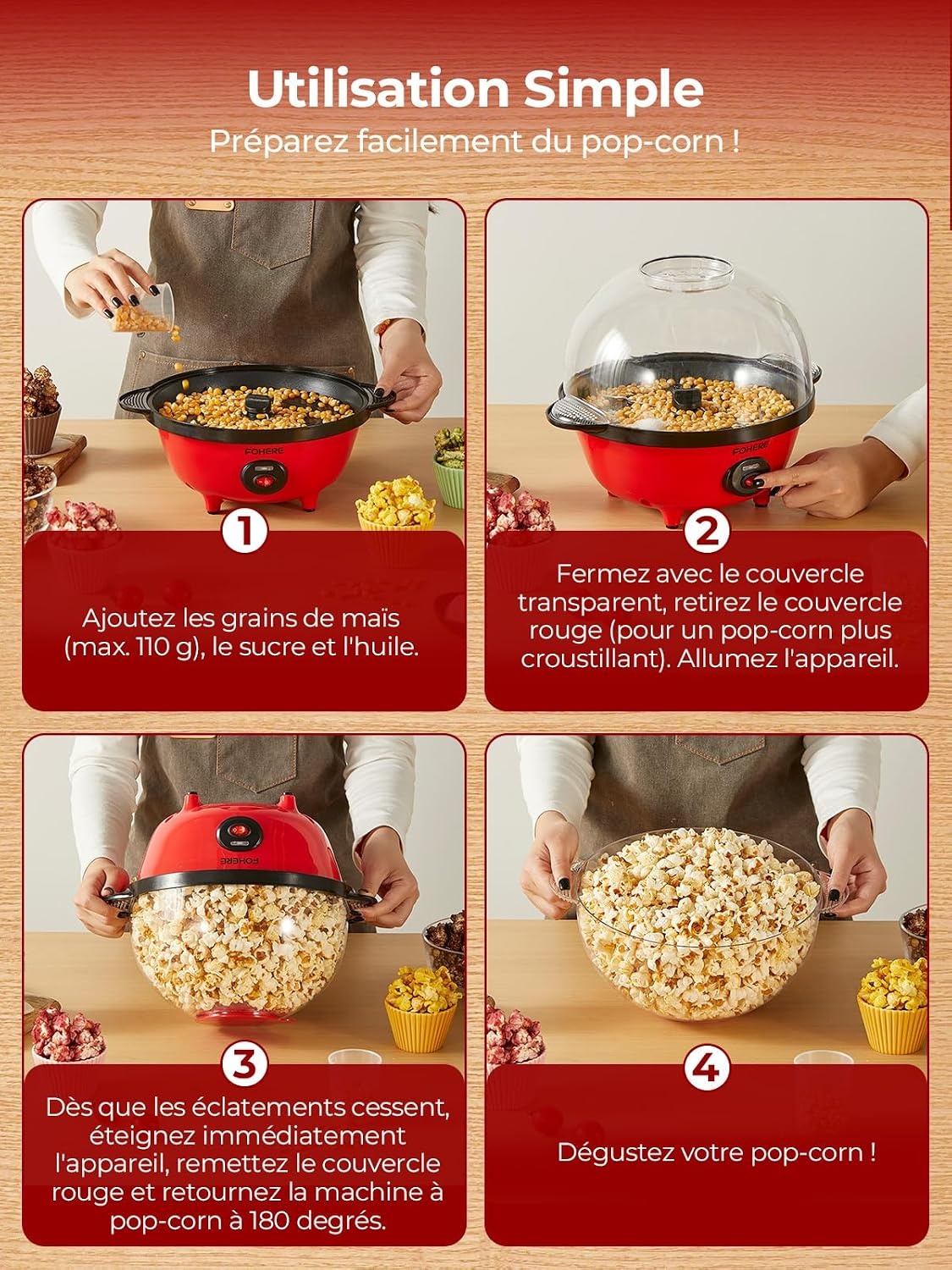 Machine à pop-corn 4L rouge - 33% de remise