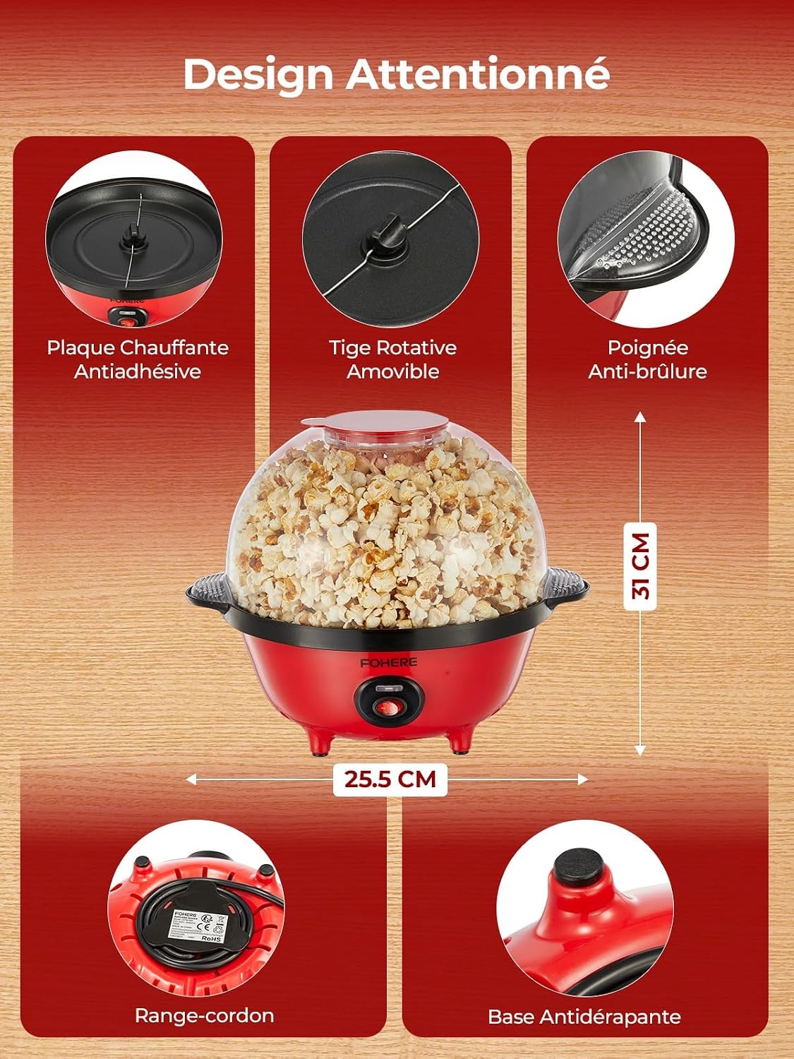 Machine à pop-corn 4L rouge - 33% de remise