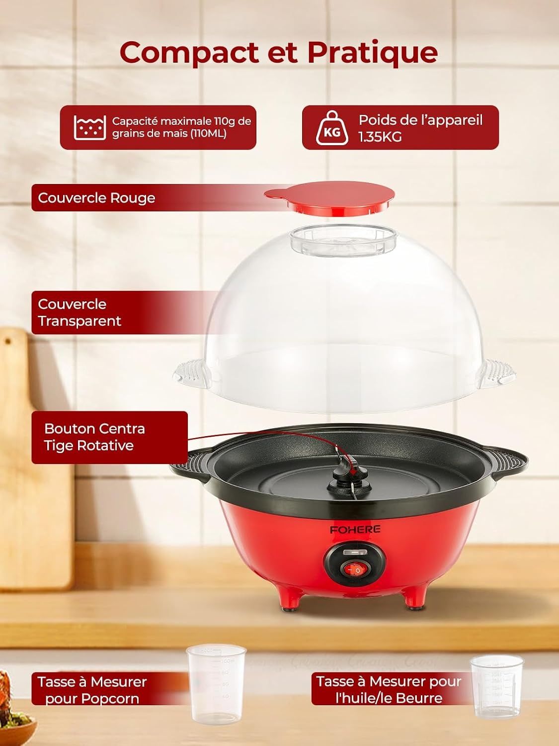 Machine à pop-corn 4L rouge - 33% de remise
