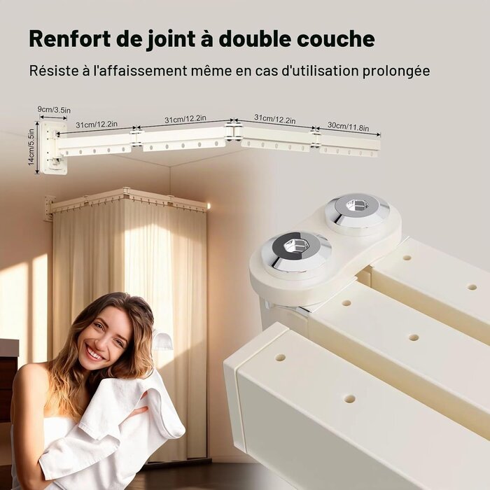 Tringle à rideau de douche pliable 33% de remise - Aluminium Blanc Ivoire