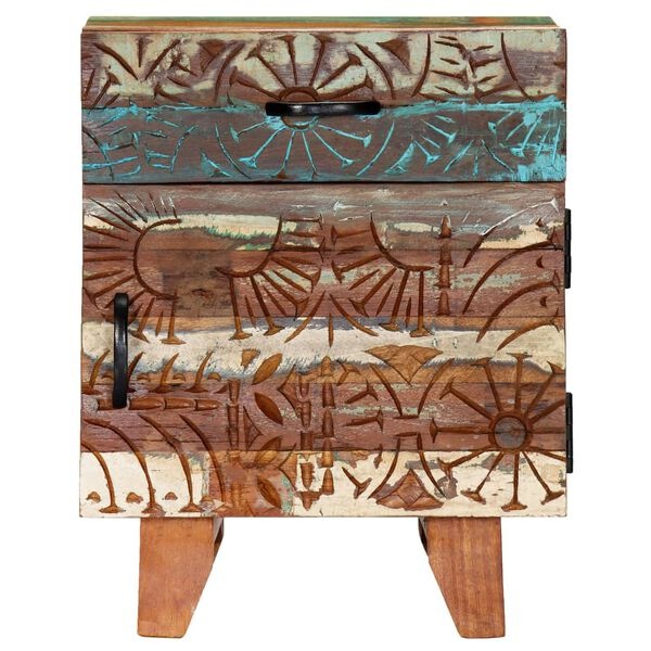 Table de chevet sculptée en bois massif recyclé - 35% de remise
