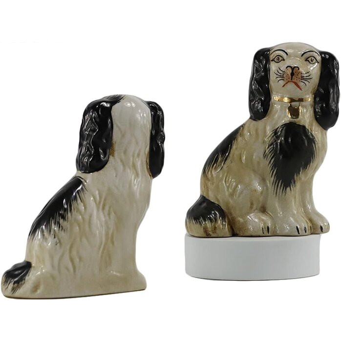 Paire de chiens en porcelaine noire peints à la main - 33% de remise