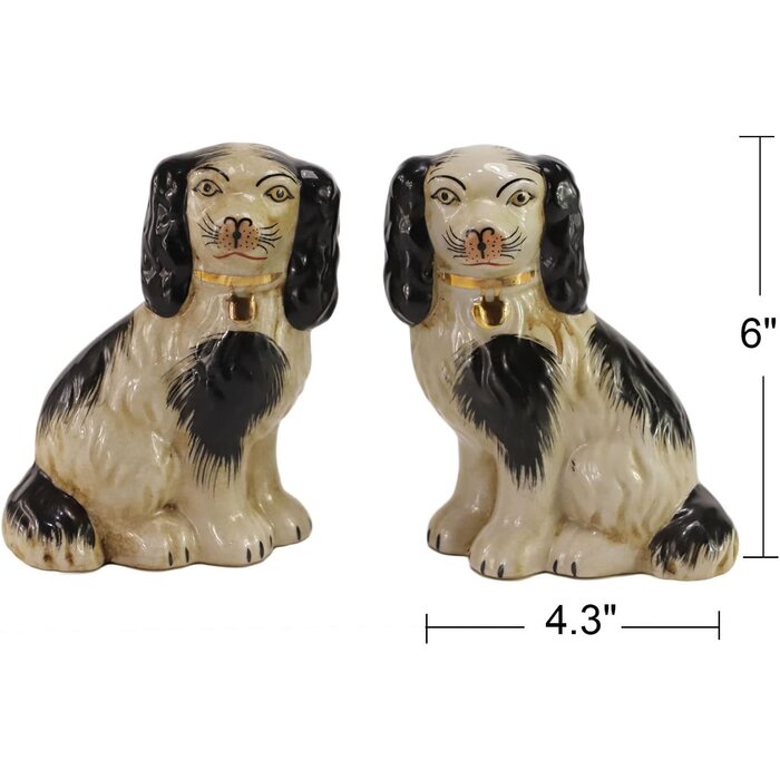 Paire de chiens en porcelaine noire peints à la main - 33% de remise
