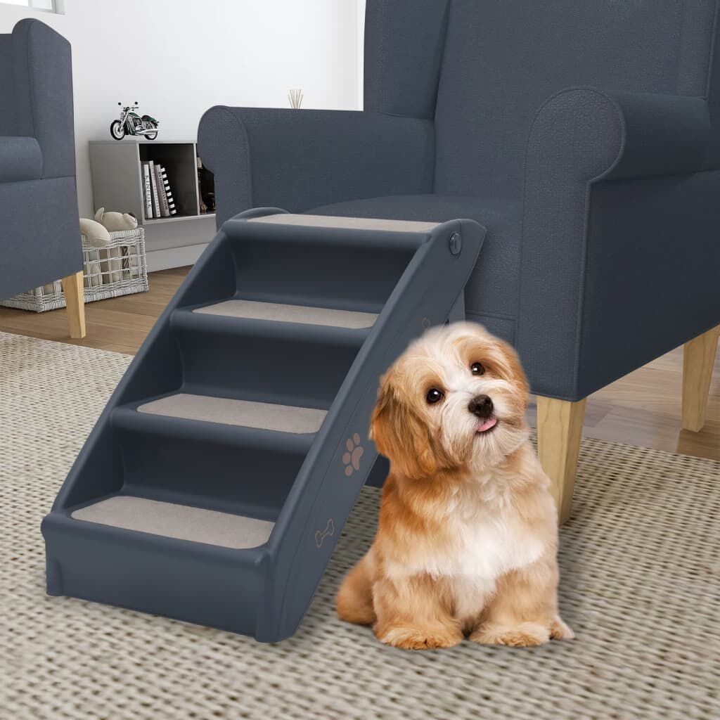 Escalier pliable pour animaux 4 marches - Gris foncé - 33% de remise