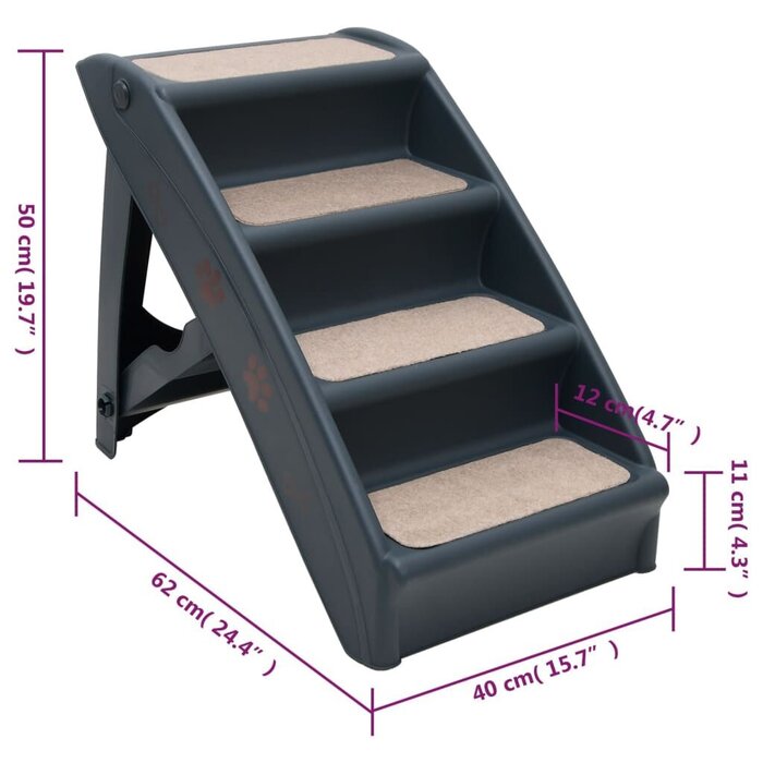 Escalier pliable pour animaux 4 marches - Gris foncé - 33% de remise