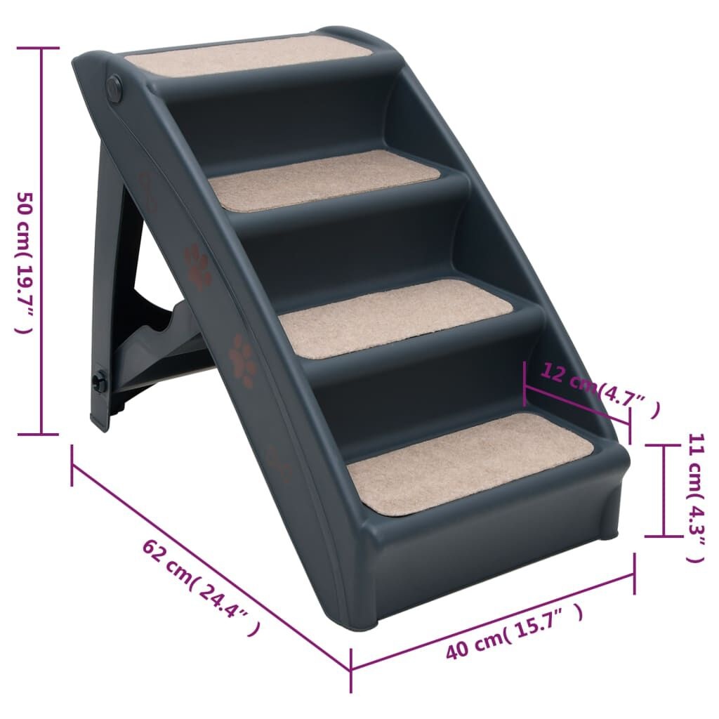 Escalier pliable pour animaux 4 marches - Gris foncé - 33% de remise