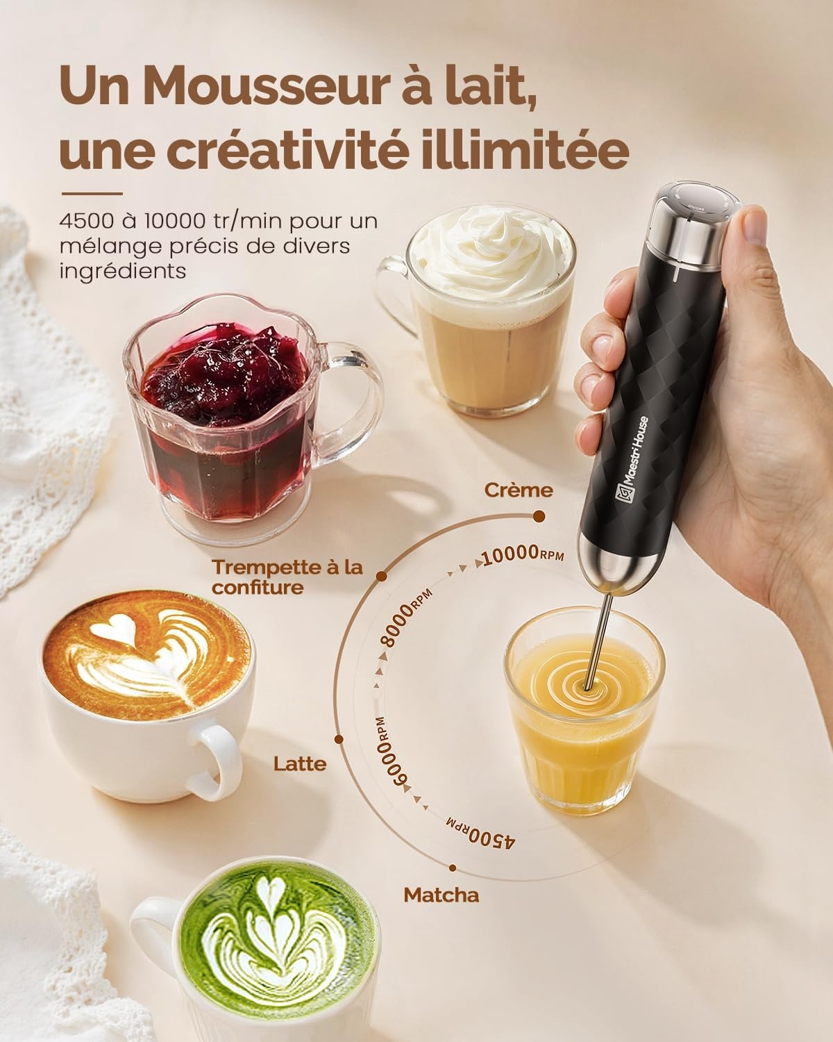 Mousseur à lait électrique rechargeable avec support - 31% de remise